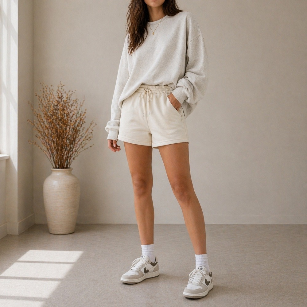 Manifest Offline Sweat Shorts Womens XS Cream Fleece Drawstring Pocket Casual